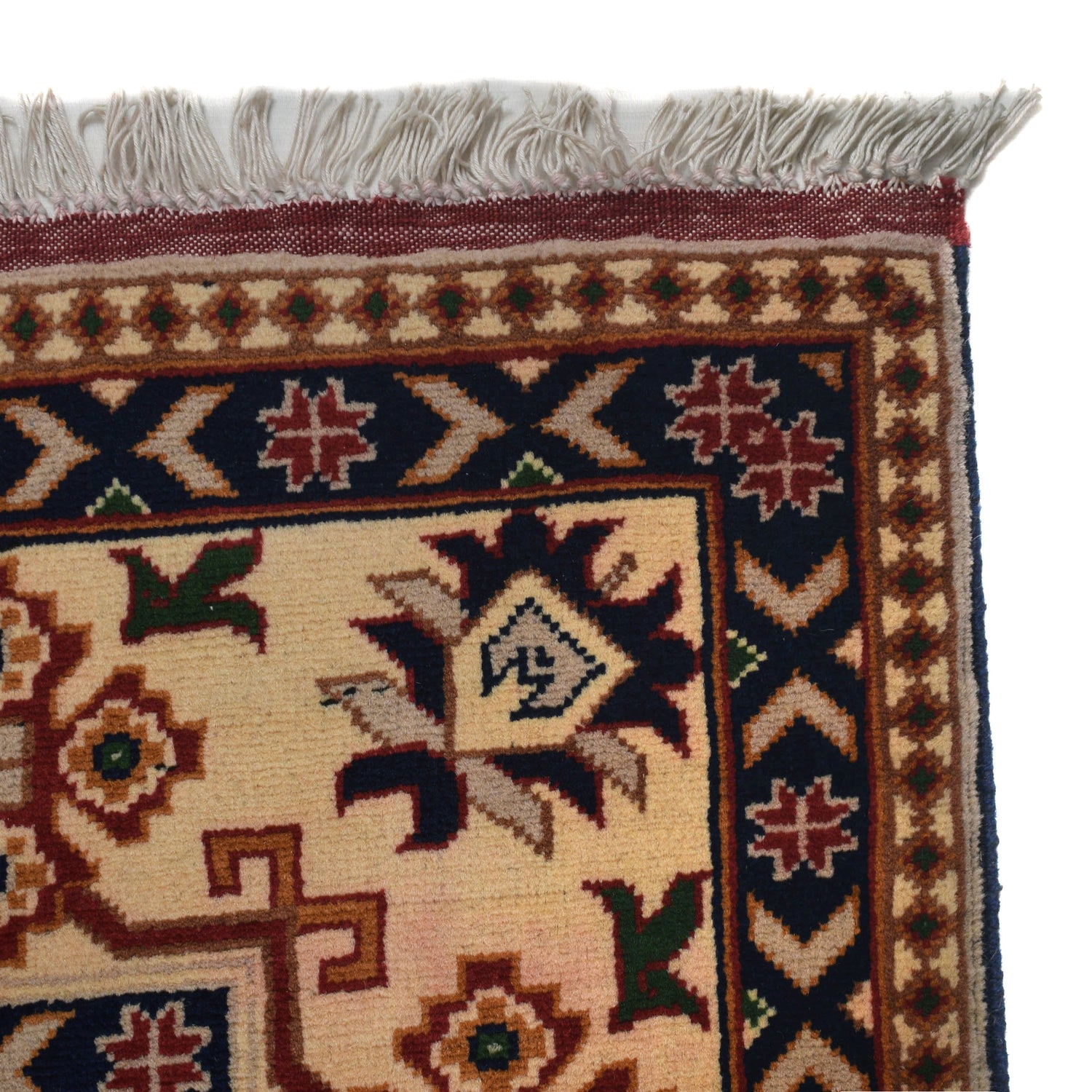 Oriental Area Rug Handmade Beige Geometric 7x10 ft