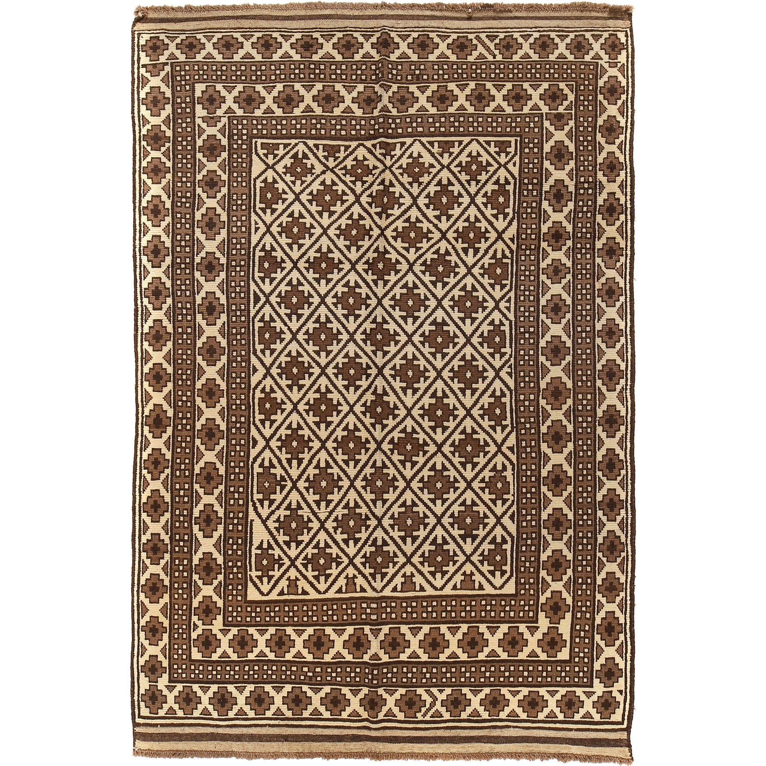 Natural Baluch Area Rug Handmade Ivory Floral 6x9 ft