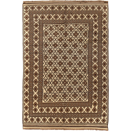 Natural Baluch Area Rug Handmade Ivory Floral 6x9 ft