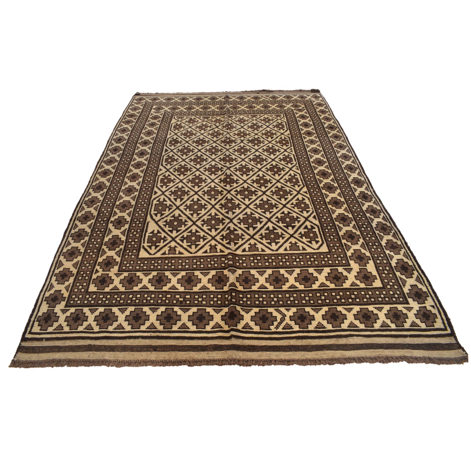 Natural Baluch Area Rug Handmade Ivory Floral 6x9 ft