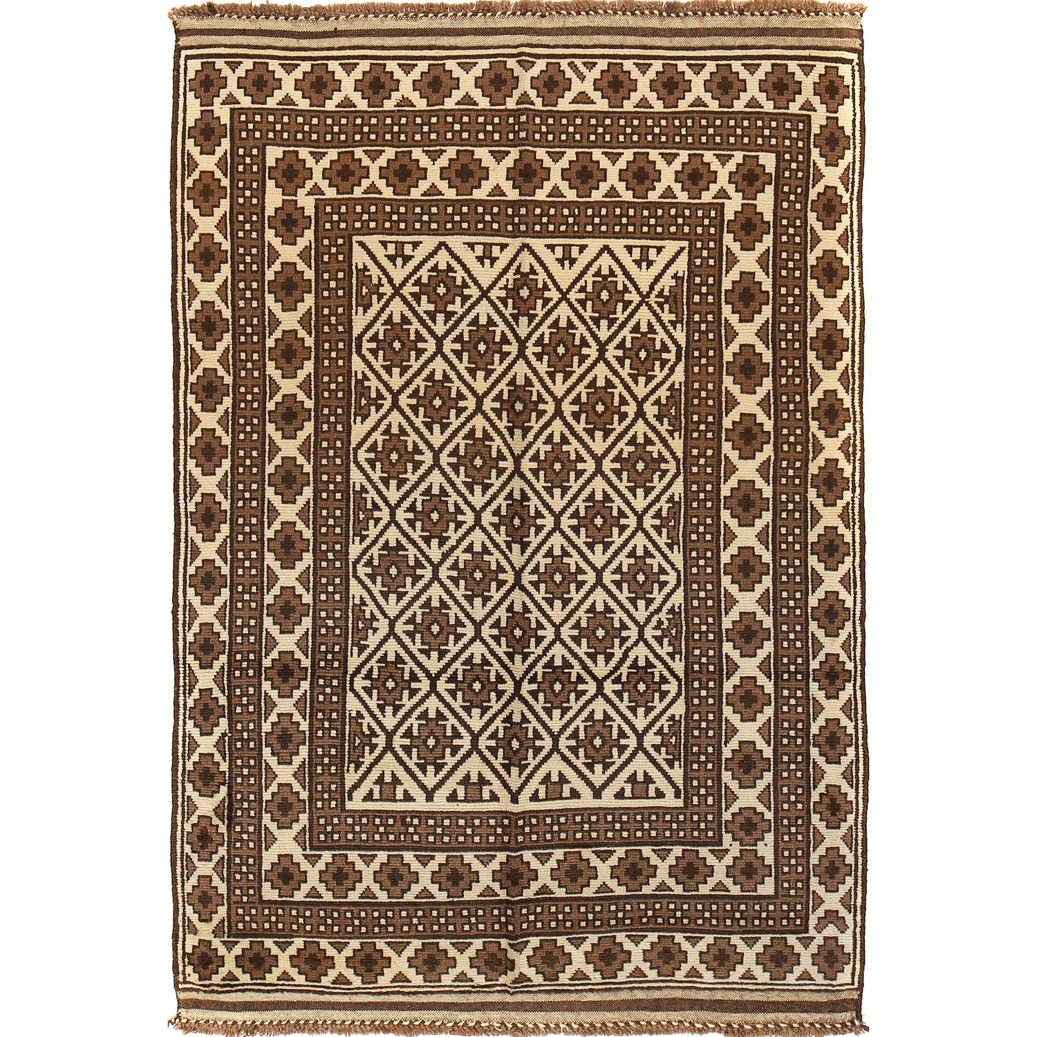 Natural Baluch Area Rug Handmade Ivory Floral 6x9 ft