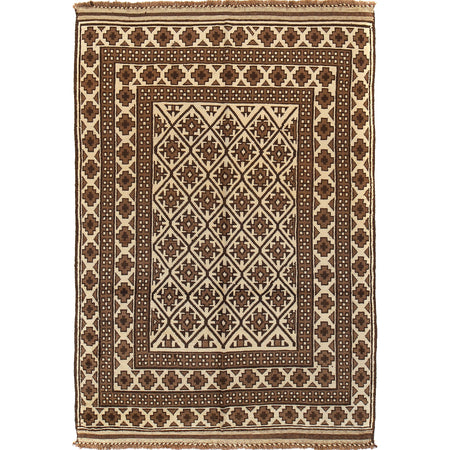 Natural Baluch Area Rug Handmade Ivory Floral 6x9 ft