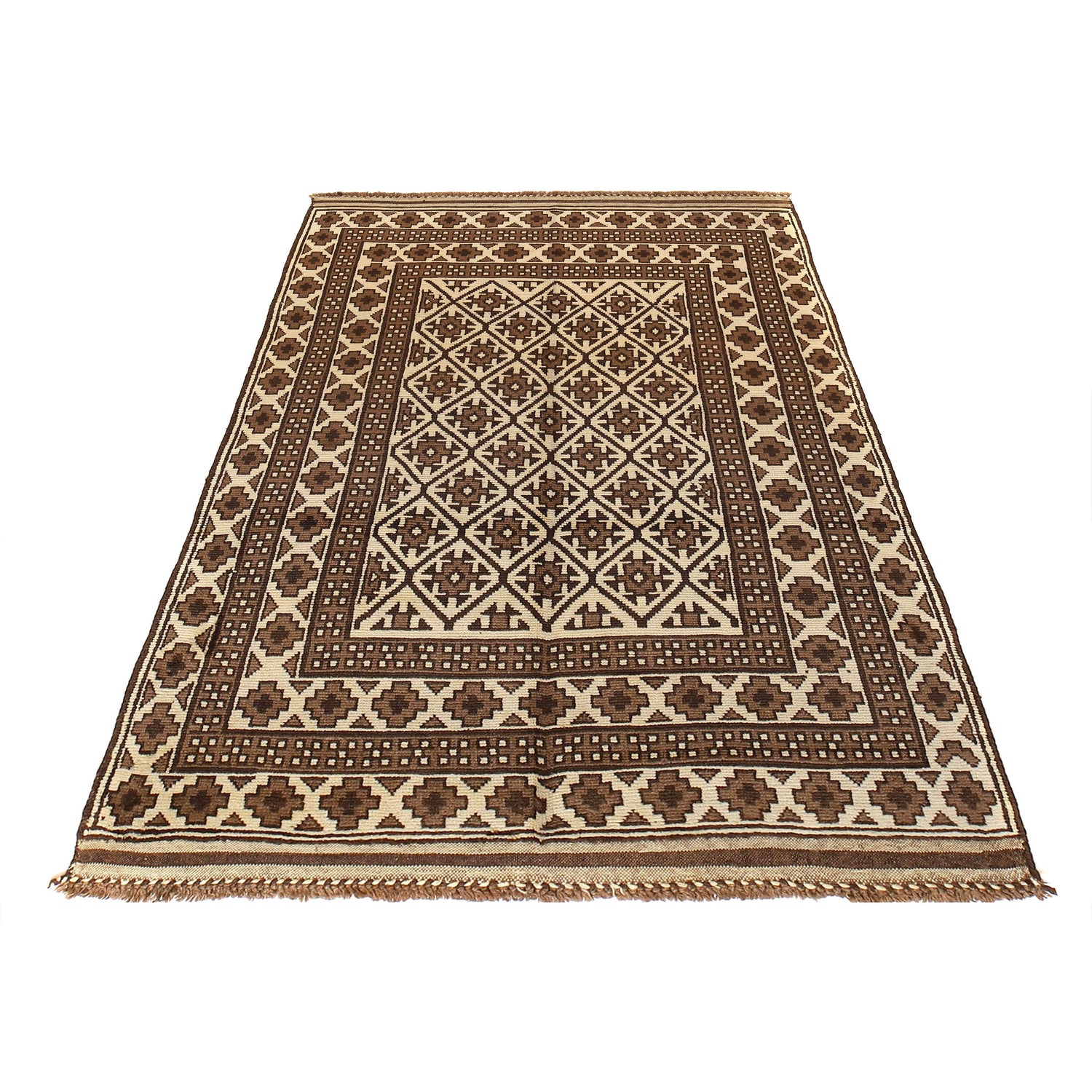 Natural Baluch Area Rug Handmade Ivory Floral 6x9 ft