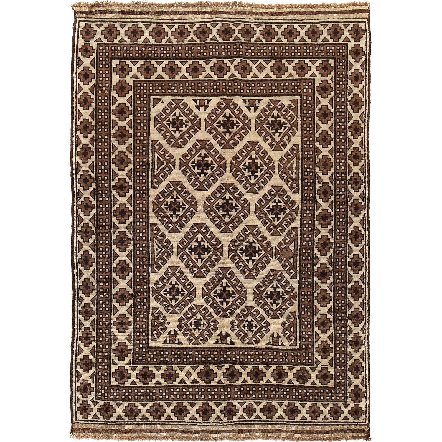Natural Baluch Area Rug Handmade White Floral 6x9 ft