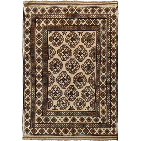 Natural Baluch Area Rug Handmade White Floral 6x9 ft