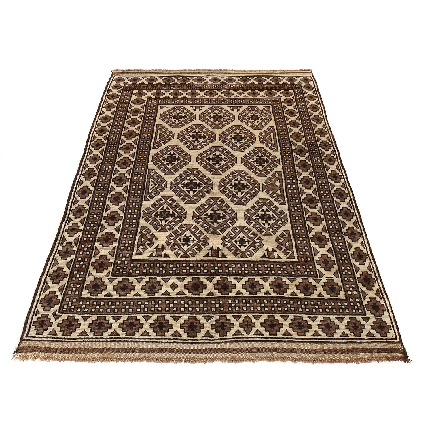 Natural Baluch Area Rug Handmade White Floral 6x9 ft