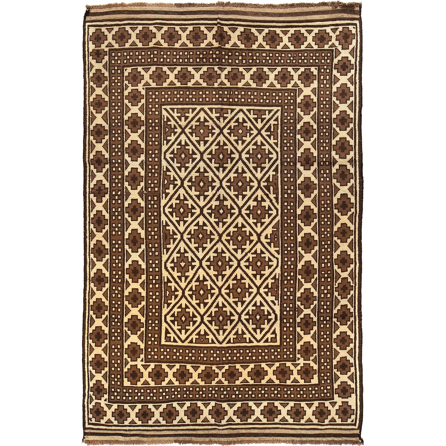 Natural Baluch Area Rug Handmade Ivory Floral 6x9 ft