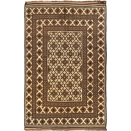 Natural Baluch Area Rug Handmade Ivory Floral 6x9 ft