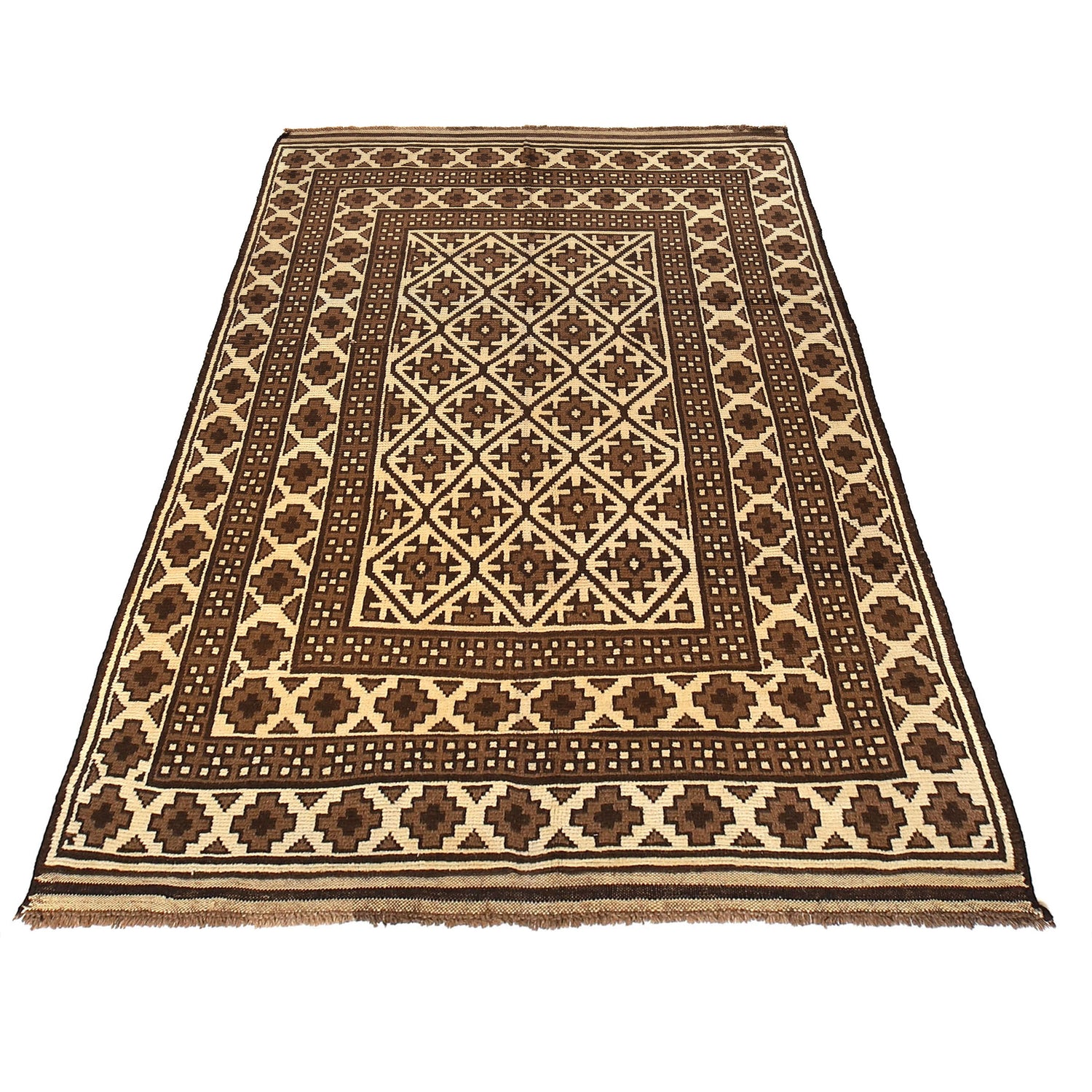 Natural Baluch Area Rug Handmade Ivory Floral 6x9 ft