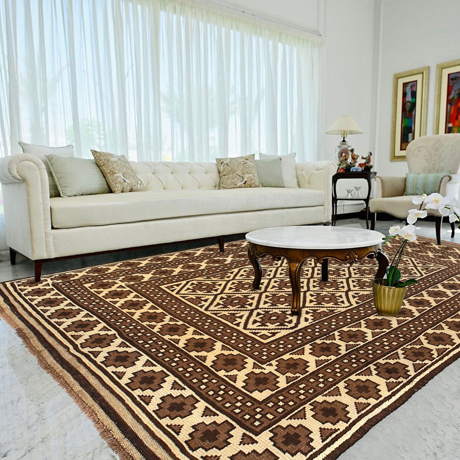 Natural Baluch Area Rug Handmade Ivory Floral 6x9 ft