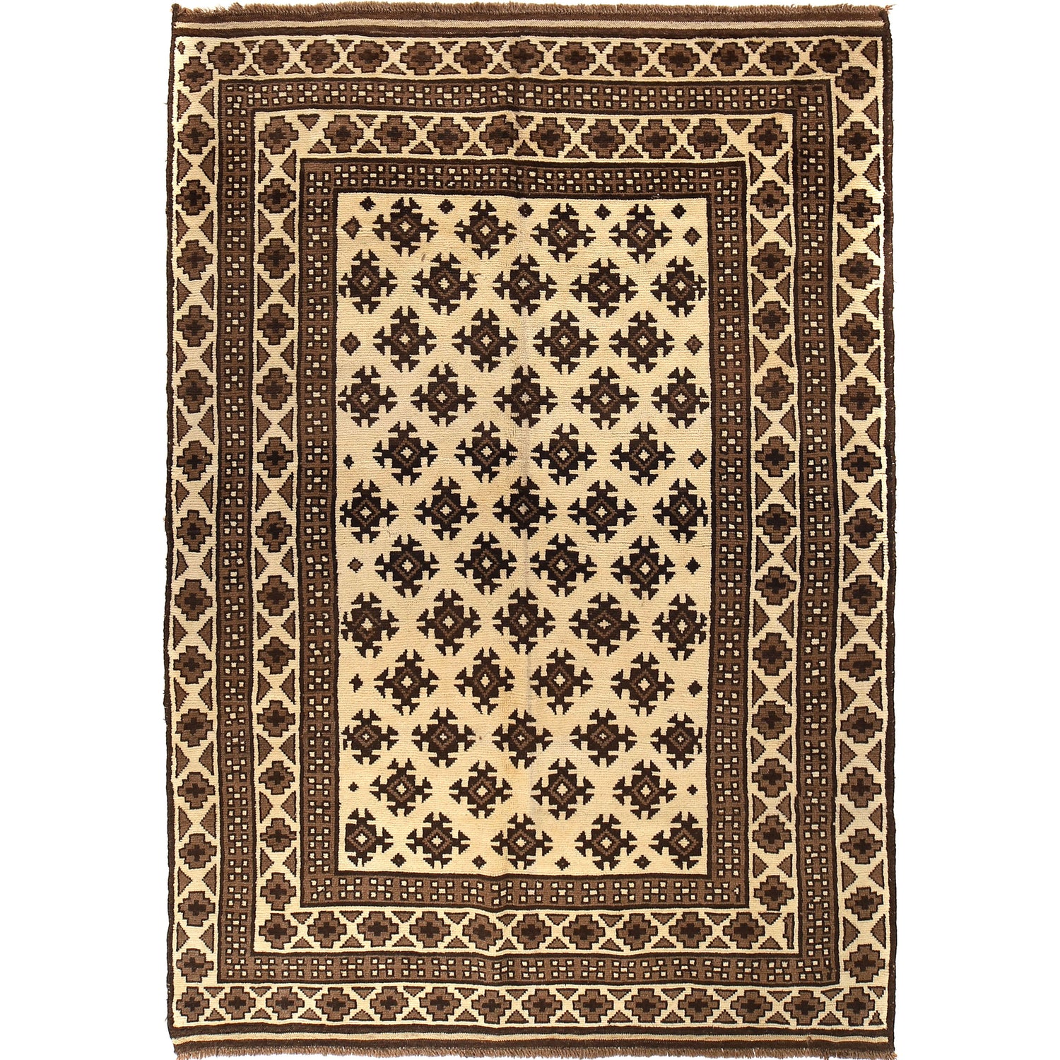Natural Baluch Area Rug Handmade Ivory Floral 6x9 ft