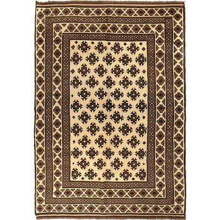 Natural Baluch Area Rug Handmade Ivory Floral 6x9 ft