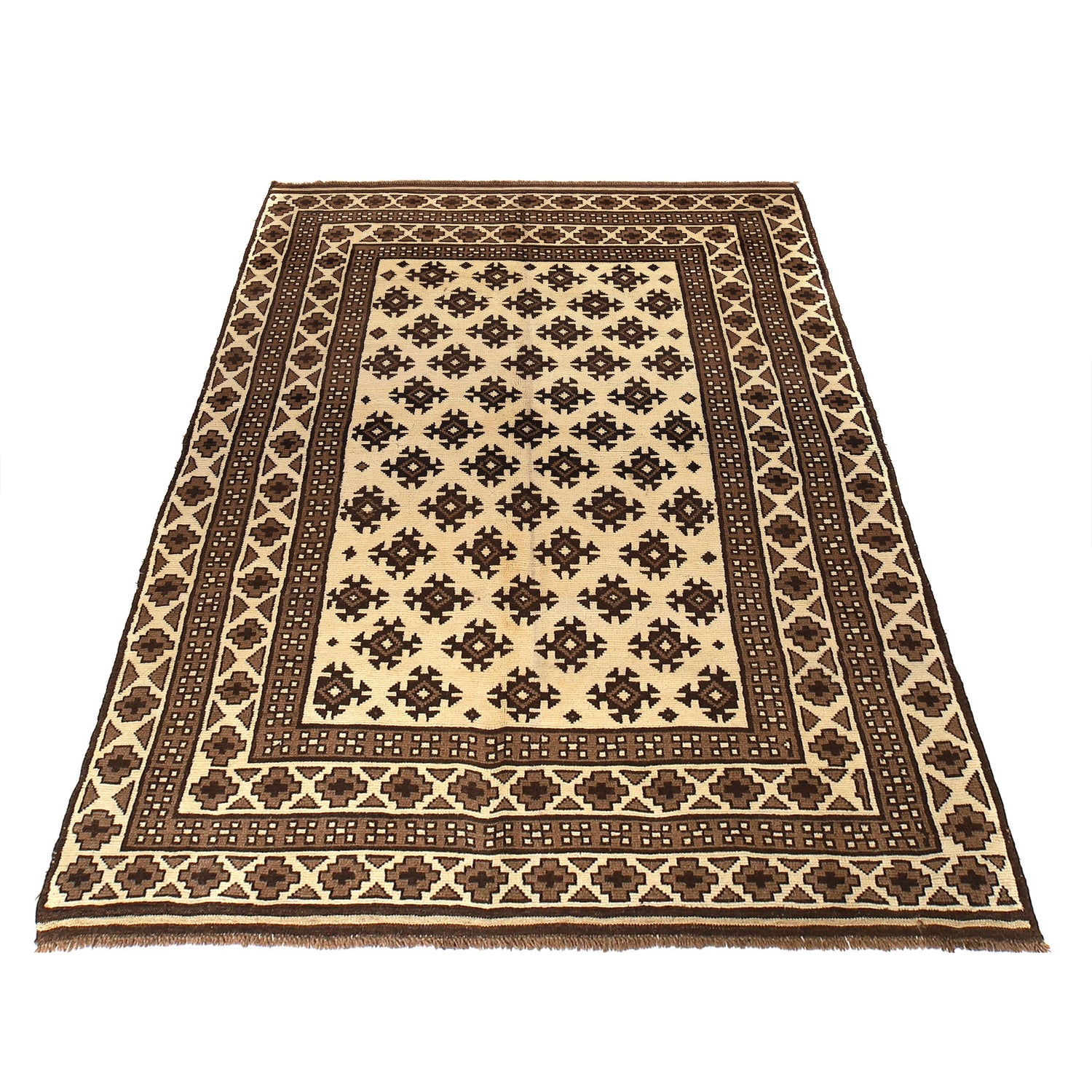 Natural Baluch Area Rug Handmade Ivory Floral 6x9 ft
