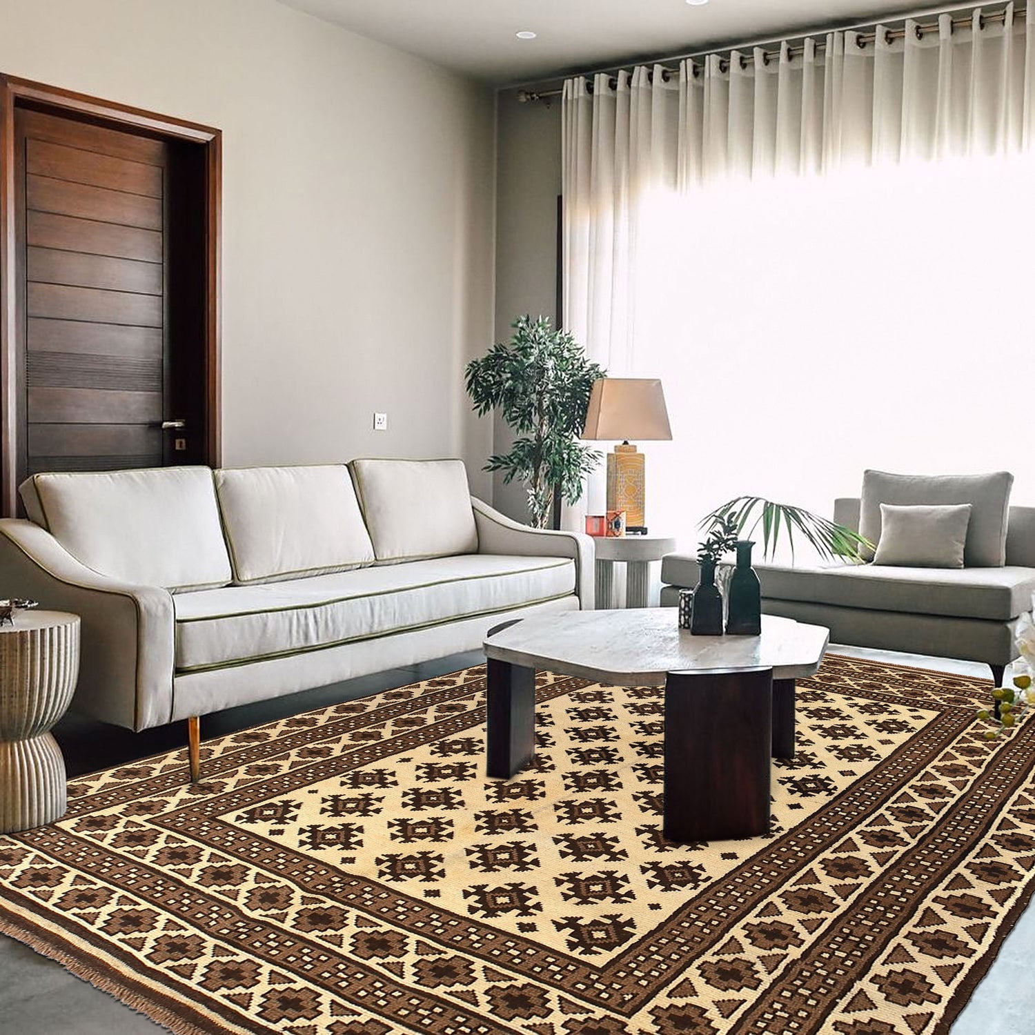 Natural Baluch Area Rug Handmade Ivory Floral 6x9 ft