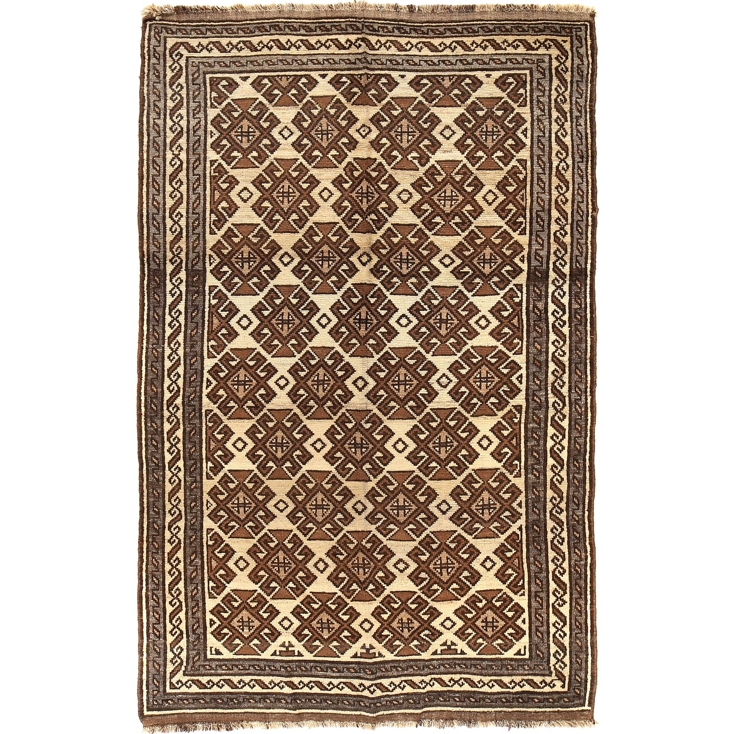 Natural Baluch Area Rug Handmade White Floral 6x9 ft