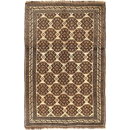 Natural Baluch Area Rug Handmade White Floral 6x9 ft