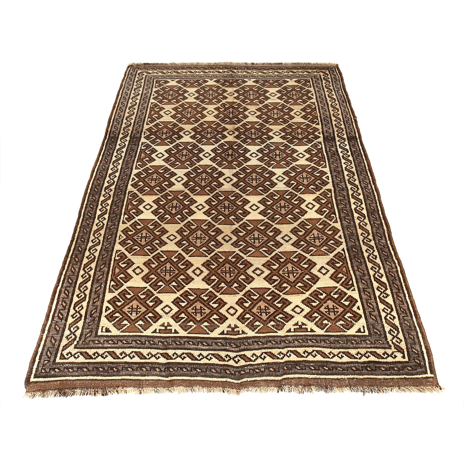 Natural Baluch Area Rug Handmade White Floral 6x9 ft