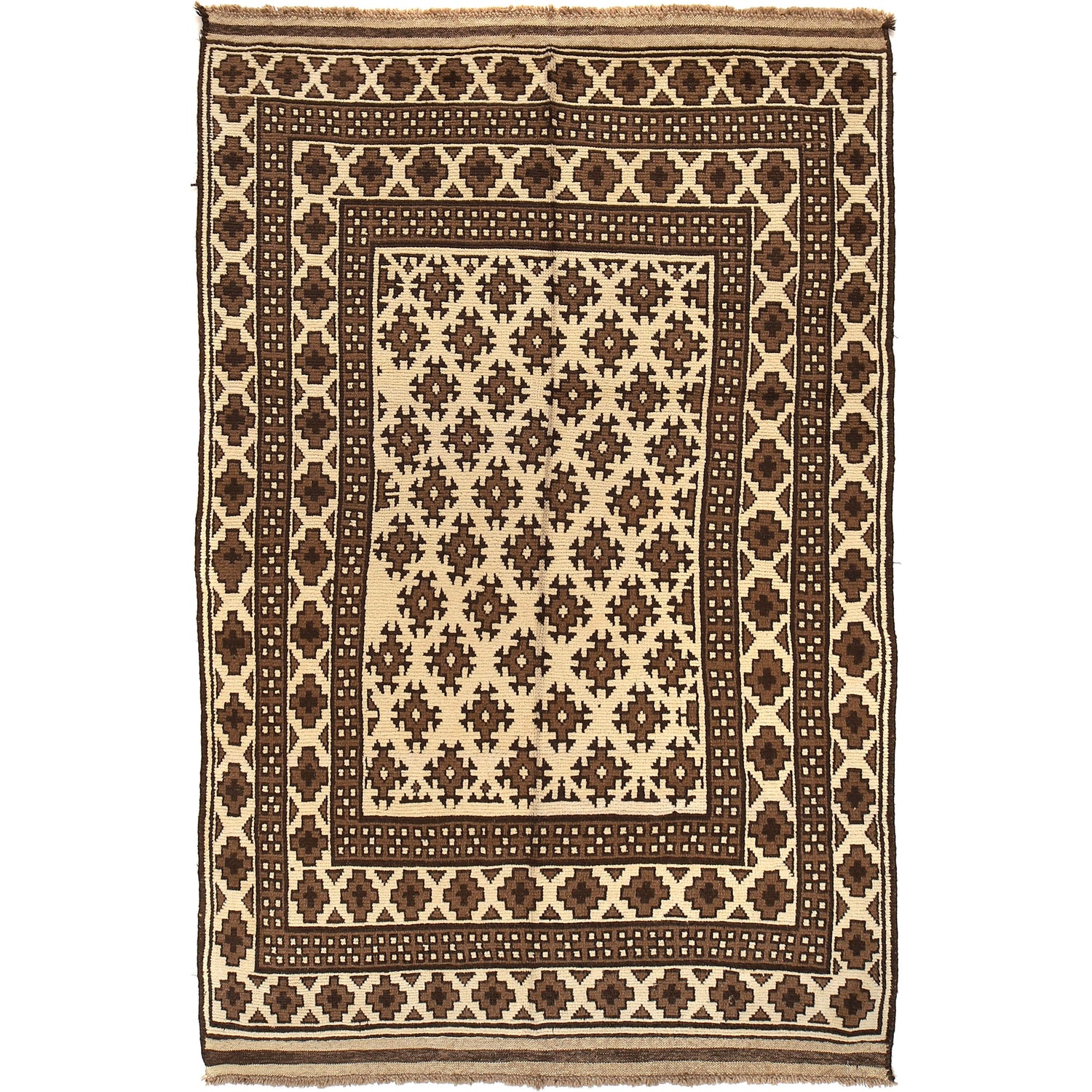 Natural Baluch Area Rug Handmade Ivory Floral 6x9 ft