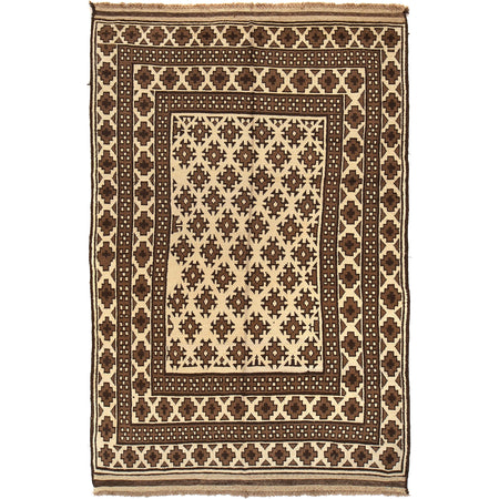 Natural Baluch Area Rug Handmade Ivory Floral 6x9 ft