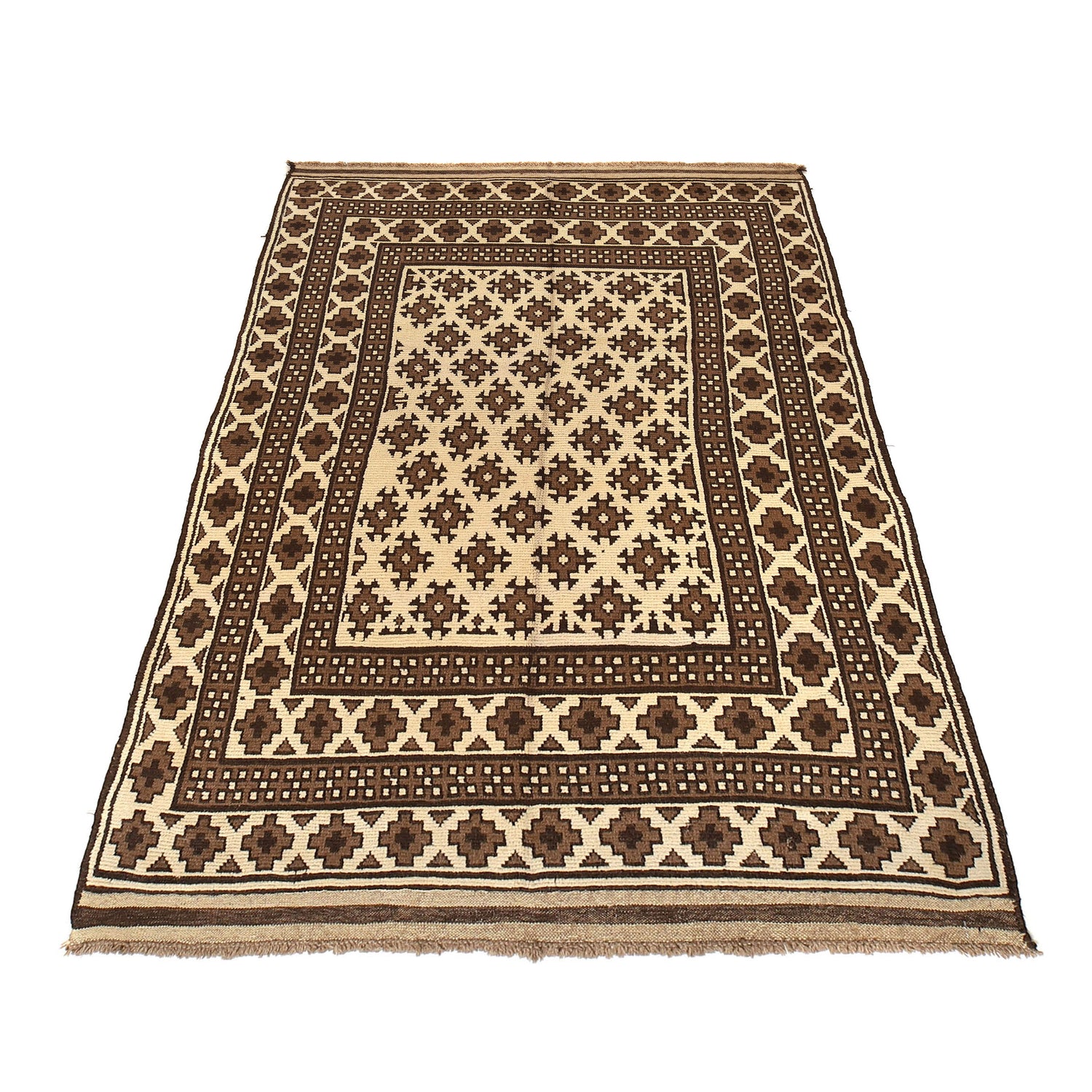 Natural Baluch Area Rug Handmade Ivory Floral 6x9 ft