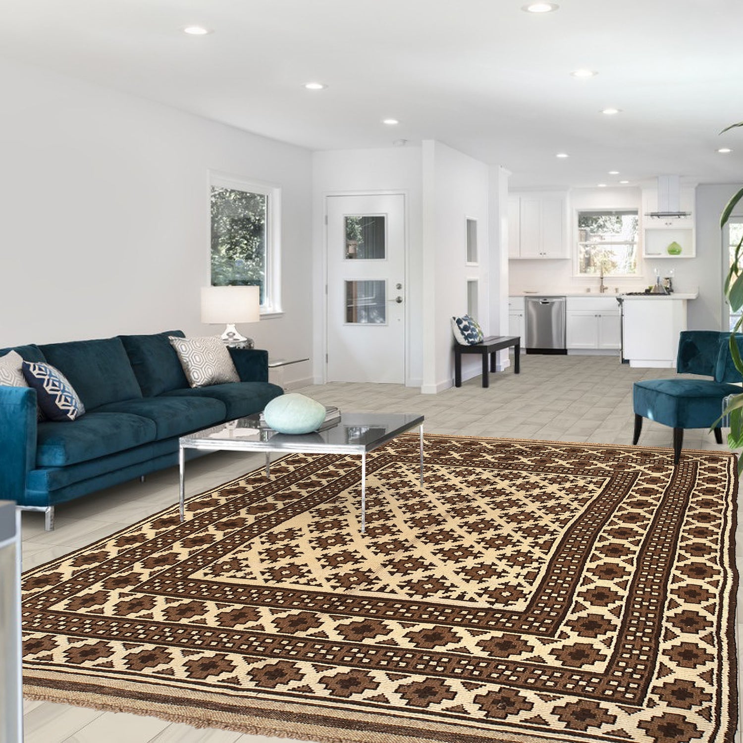 Natural Baluch Area Rug Handmade Ivory Floral 6x9 ft