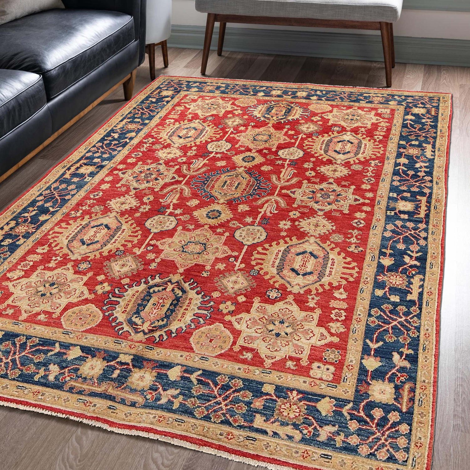 Heriz Area Rug Handmade Red Medallion 4x7 ft