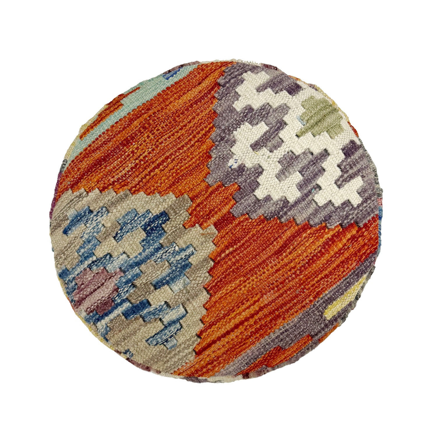 Vegetable Kilim Stool Cover Handmade Multi Geometric 1x1 ft