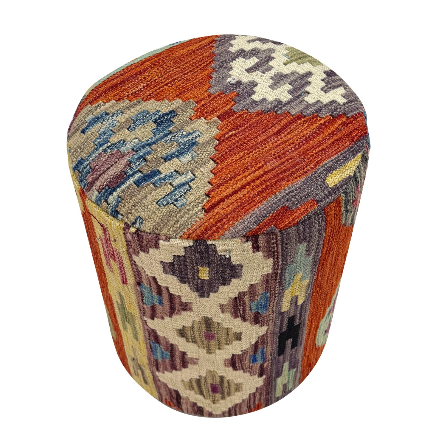 Vegetable Kilim Stool Cover Handmade Multi Geometric 1x1 ft