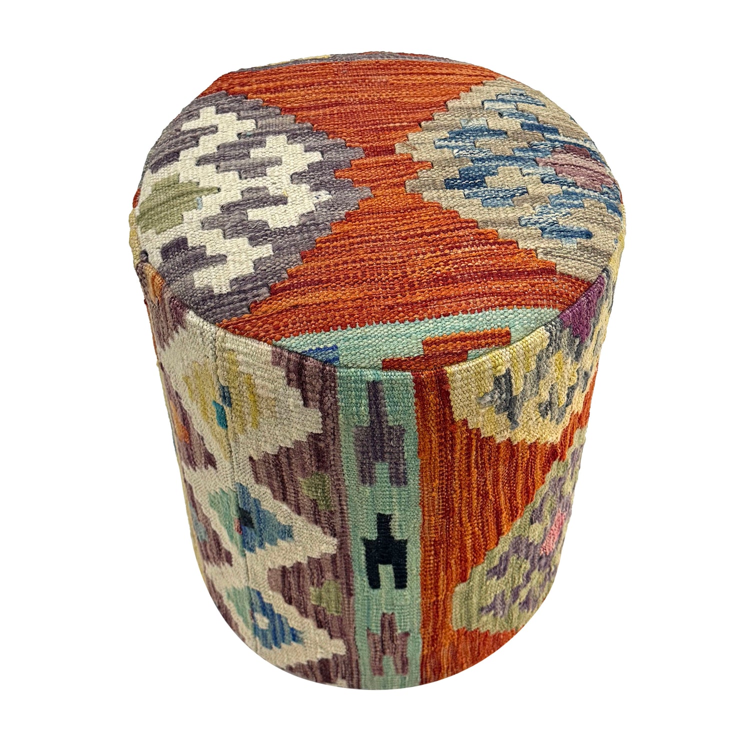 Vegetable Kilim Stool Cover Handmade Multi Geometric 1x1 ft
