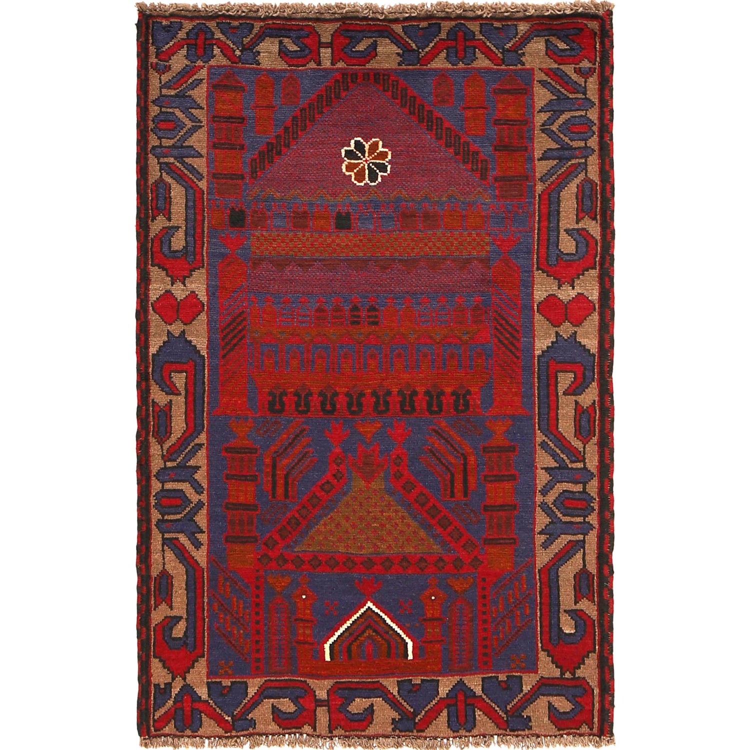 Baluchi Rug Handmade Multi Prayer Design 2x4 ft
