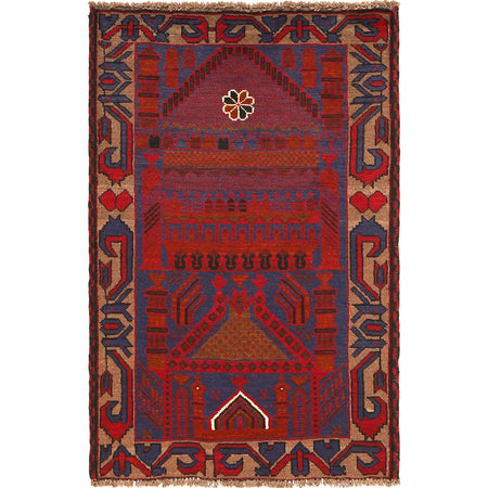 Baluchi Rug Handmade Multi Prayer Design 2x4 ft