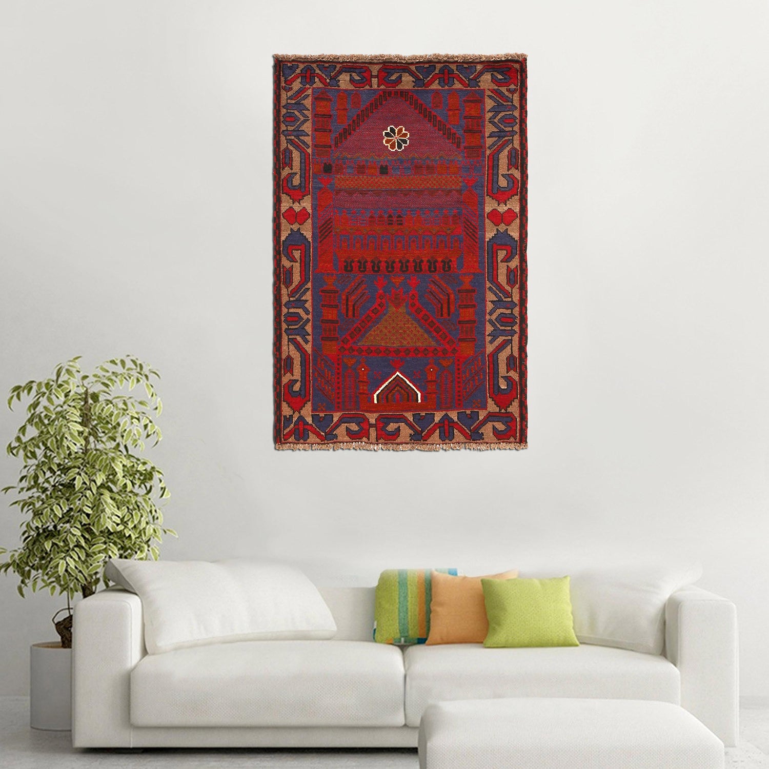 Baluchi Rug Handmade Multi Prayer Design 2x4 ft