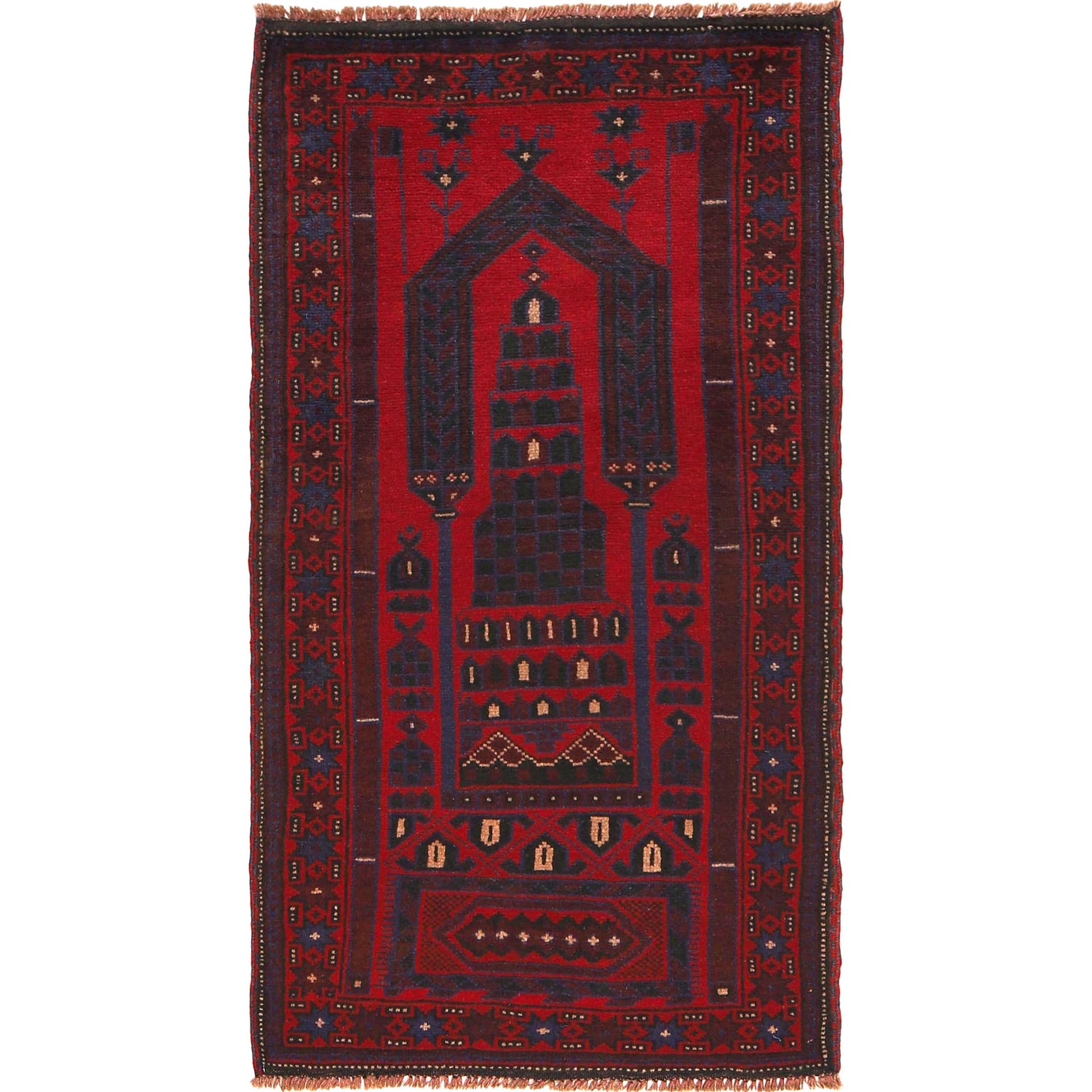 Baluchi Rug Handmade Red Prayer Design 3x5 ft