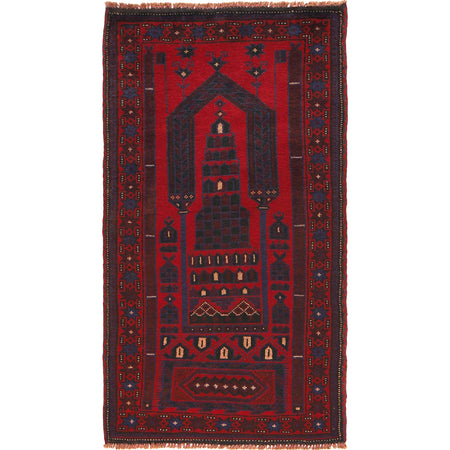 Baluchi Rug Handmade Red Prayer Design 3x5 ft