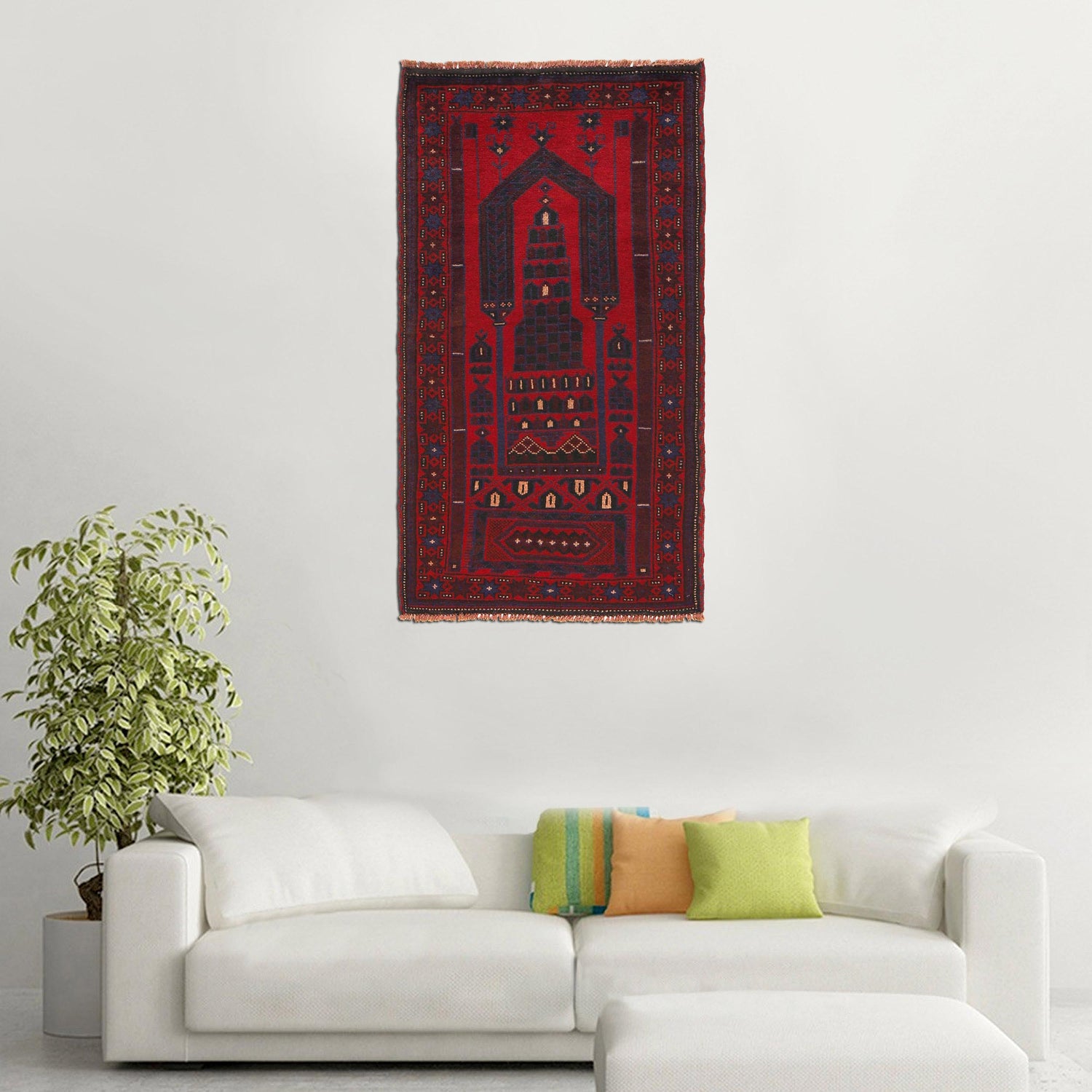 Baluchi Rug Handmade Red Prayer Design 3x5 ft