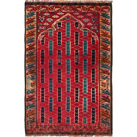 Baluchi Rug Handmade Red Prayer Design 2x4 ft