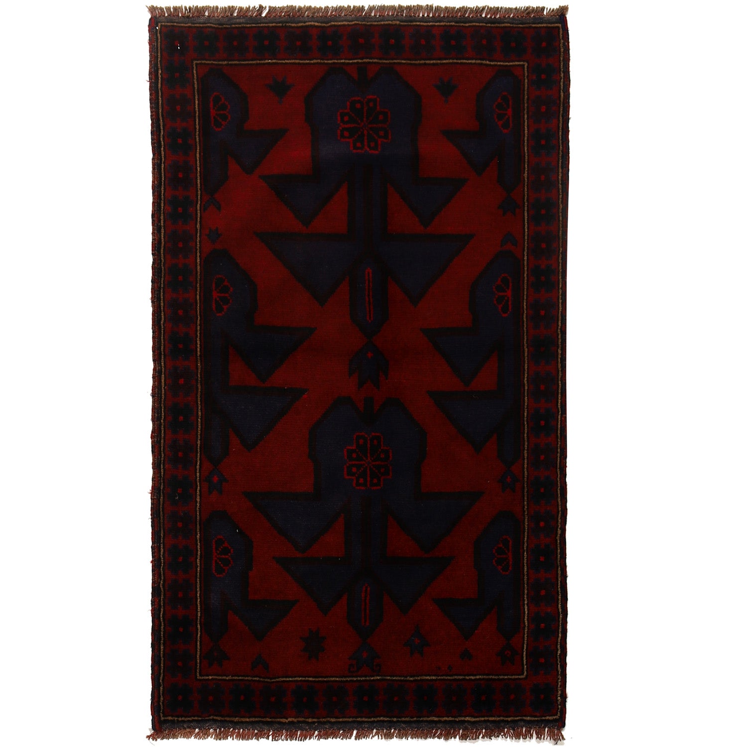 Baluchi Rug Handmade Red Geometric 3x5 ft