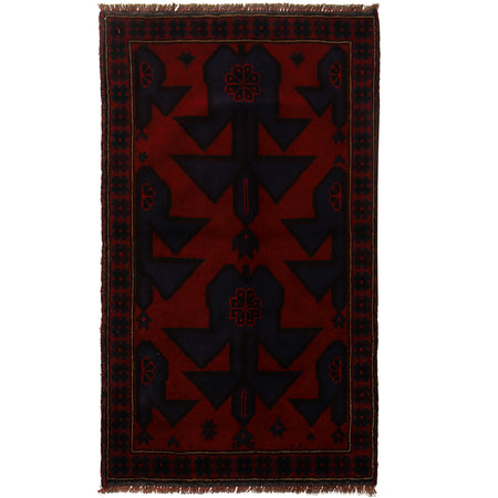 Baluchi Rug Handmade Red Geometric 3x5 ft