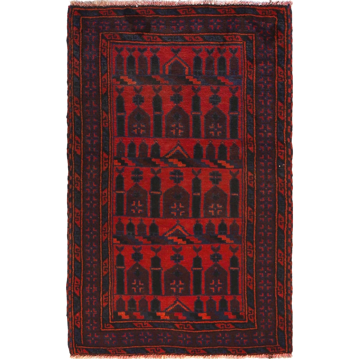 Baluchi Rug Handmade Red Prayer Design 3x5 ft