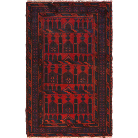 Baluchi Rug Handmade Red Prayer Design 3x5 ft