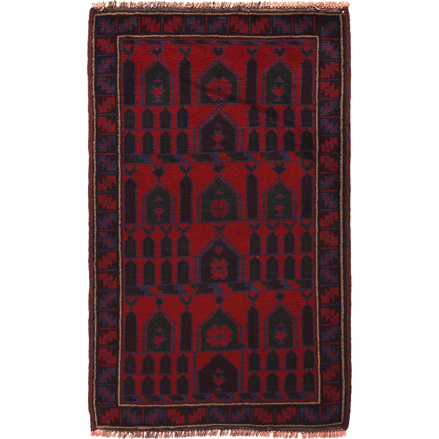 Baluchi Rug Handmade Red Prayer Design 3x5 ft