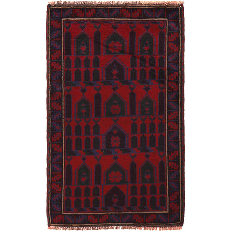Baluchi Rug Handmade Red Prayer Design 3x5 ft