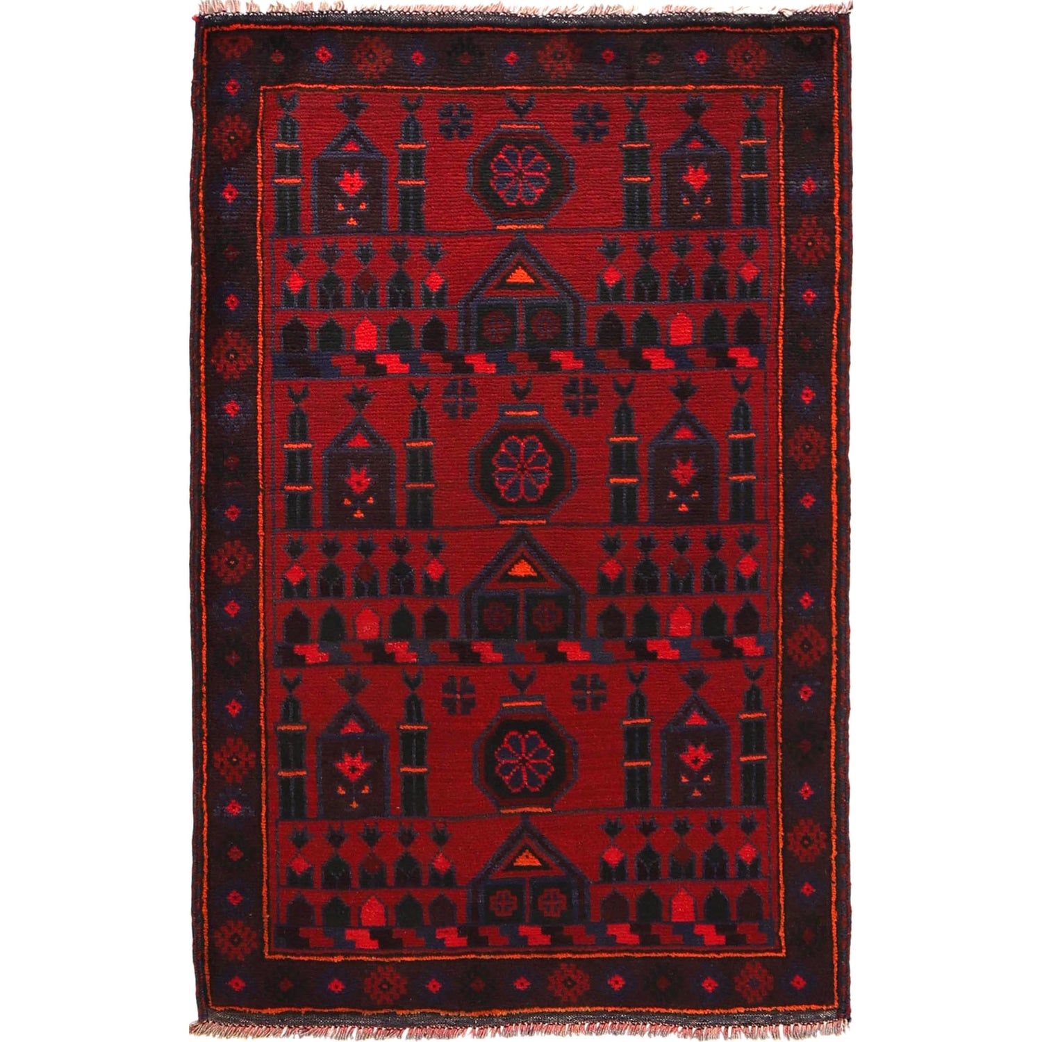 Baluchi Rug Handmade Red Prayer Design 3x5 ft
