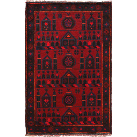 Baluchi Rug Handmade Red Prayer Design 3x5 ft