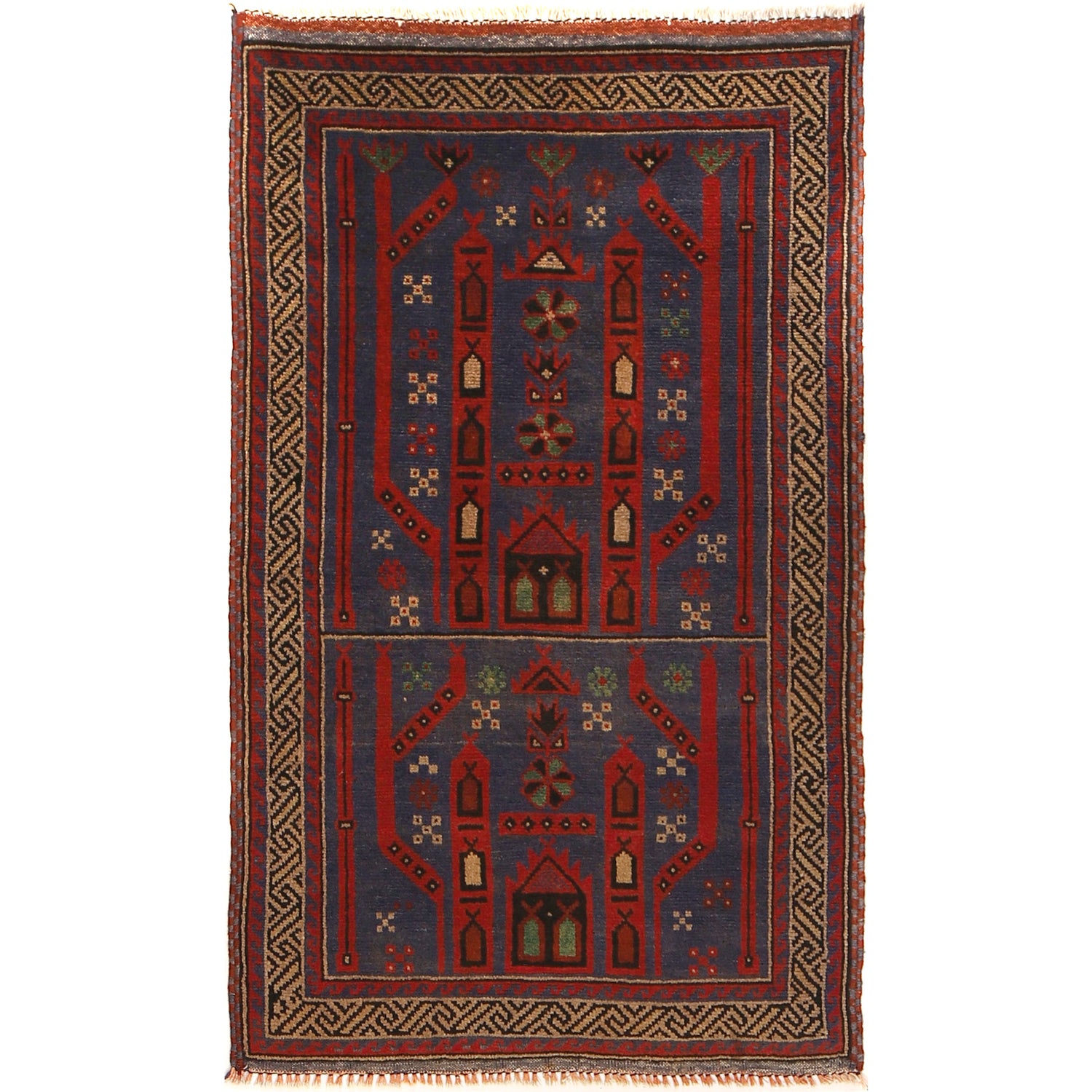 Baluchi Rug Handmade Dark Blue Geometric 3x5 ft