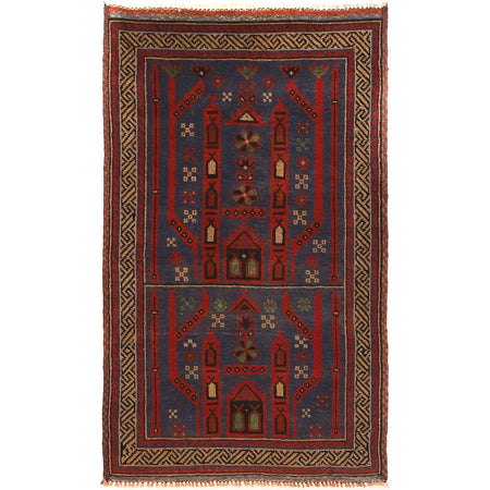 Baluchi Rug Handmade Dark Blue Geometric 3x5 ft