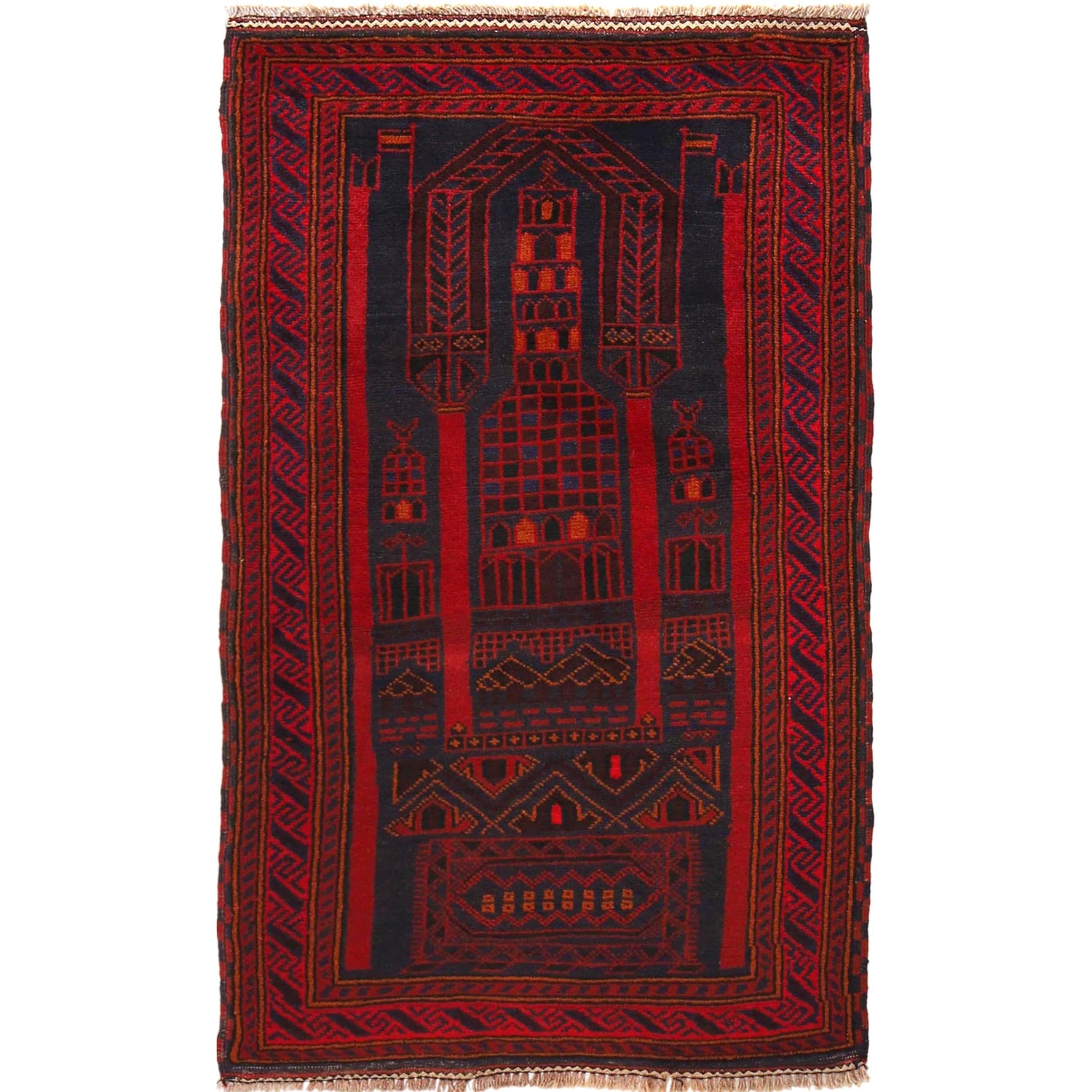 Baluchi Rug Handmade Blue Prayer Design 3x5 ft