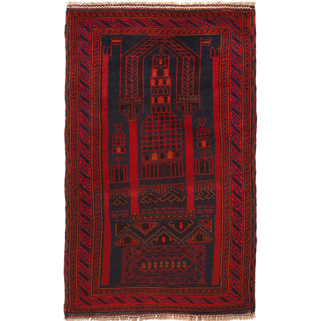 Baluchi Rug Handmade Blue Prayer Design 3x5 ft
