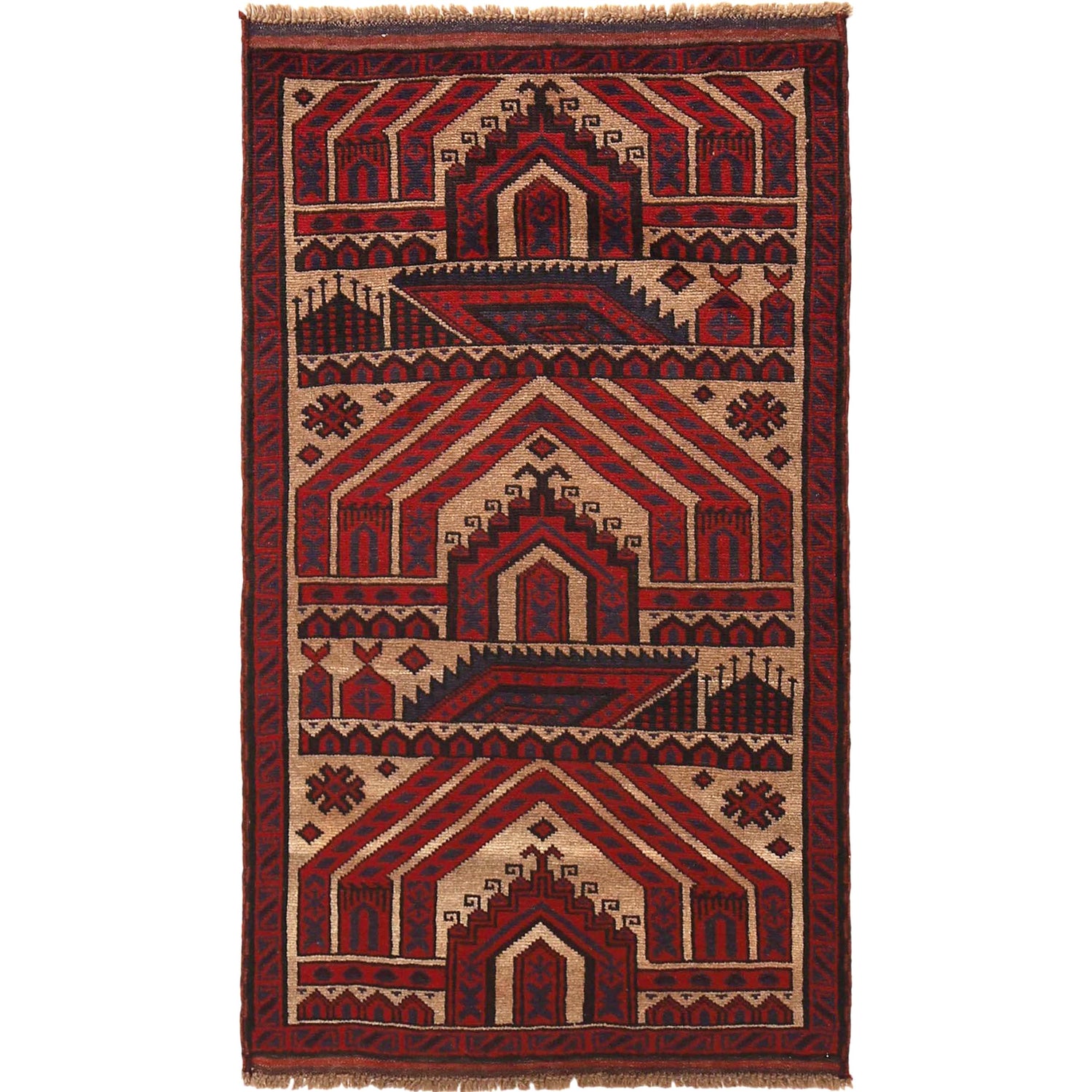 Baluchi Rug Handmade Beige Prayer Design 3x5 ft