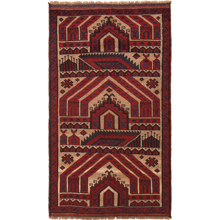 Baluchi Rug Handmade Beige Prayer Design 3x5 ft